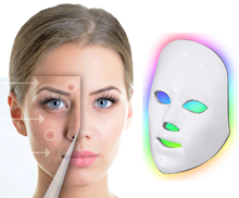 Bild mit jungen Frau mit einer Licht-Therapie Kosmetik Behandlung.