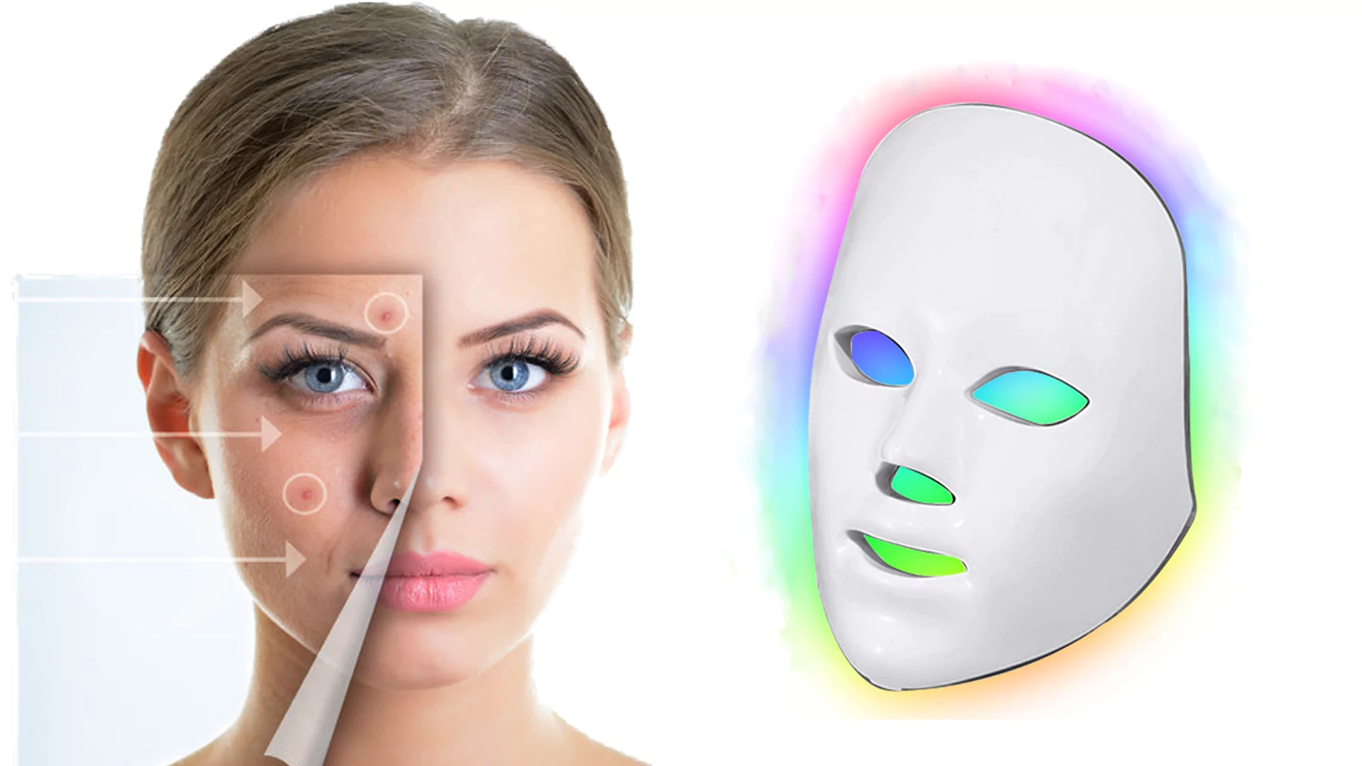 Bild einer jungen Frau mit Licht-Farblicht Therapie Behandlung im Gesicht.