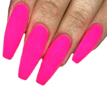 Hände mit einem Acrylgel- Pink-Naildesign.